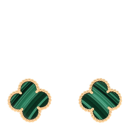 Van Cleef & Arpels 18K Yellow Gold Malachite Vintage Alhambra Earrings 1 of 5