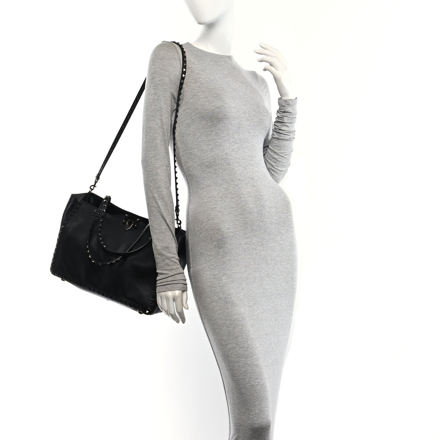 Vitello Medium Rockstud Tote Black