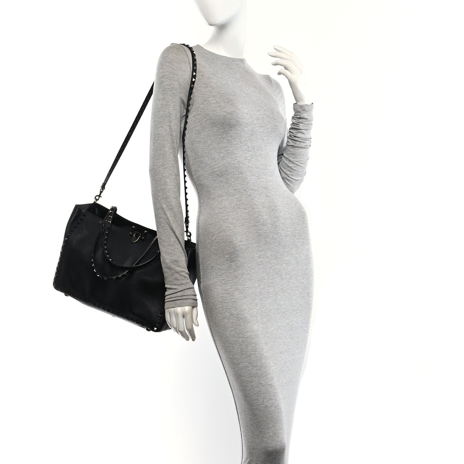 Valentino Garavani Vitello Medium Rockstud Tote Black 2 of 9