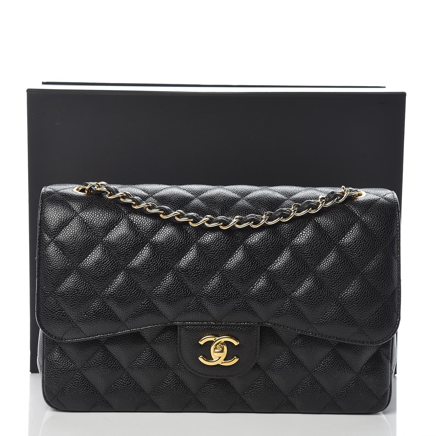 Caviar Quilted Jumbo Double Flap Black