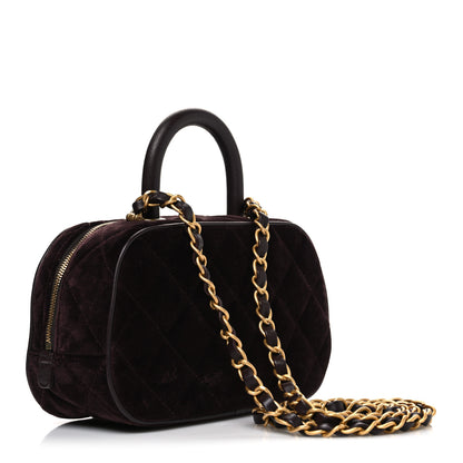 Chanel Velvet Quilted Top Handle Mini Bowling Bag Dark Brown 3 of 11