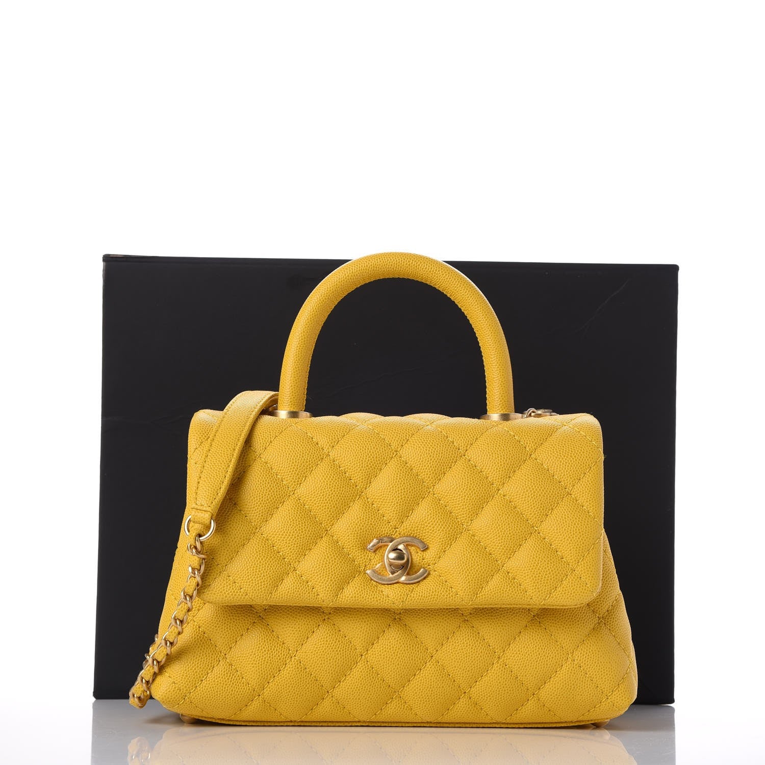 Chanel Caviar Quilted Mini Coco Handle Flap Yellow 8 of 8