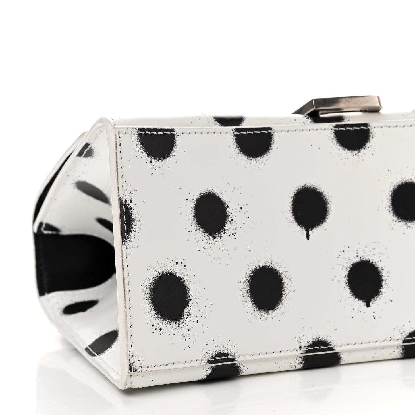 Smooth Calfskin Spray Polka Dot Small Hourglass Top Handle Bag White Black