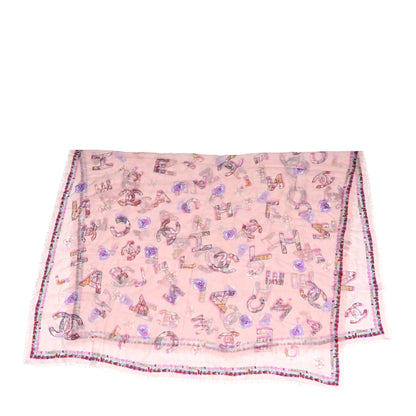 Chanel Cashmere Tweed Printed CC Fringe Scarf Pink Multicolor 1 of 4