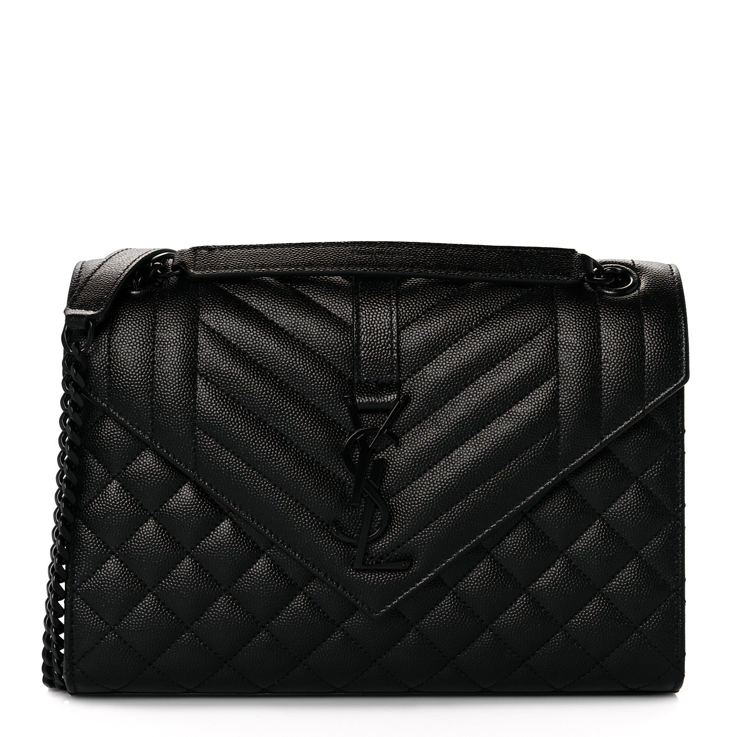Saint Laurent Grain De Poudre Textured Mixed Matelasse Triquilt Medium Monogram Satchel Black 1 of 9