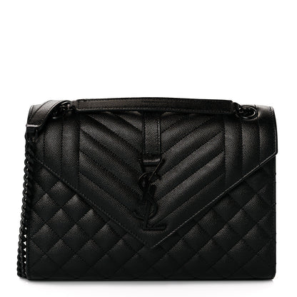 Saint Laurent Grain De Poudre Textured Mixed Matelasse Triquilt Medium Monogram Satchel Black 1 of 9