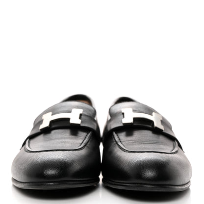 Hermes Goatskin Womens Paris Loafers 37 Black 2 of 9