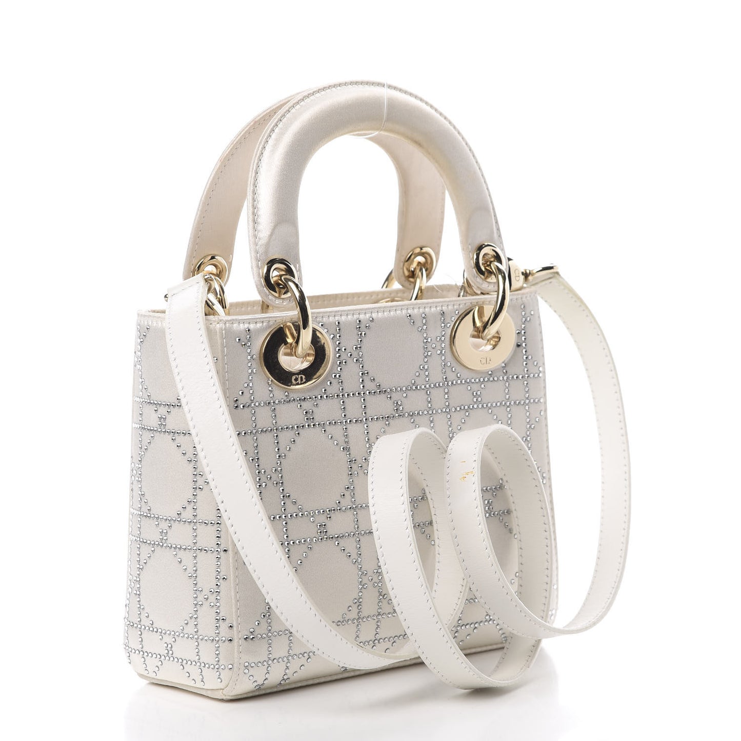 Satin Crystal Cannage Mini Lady Dior White