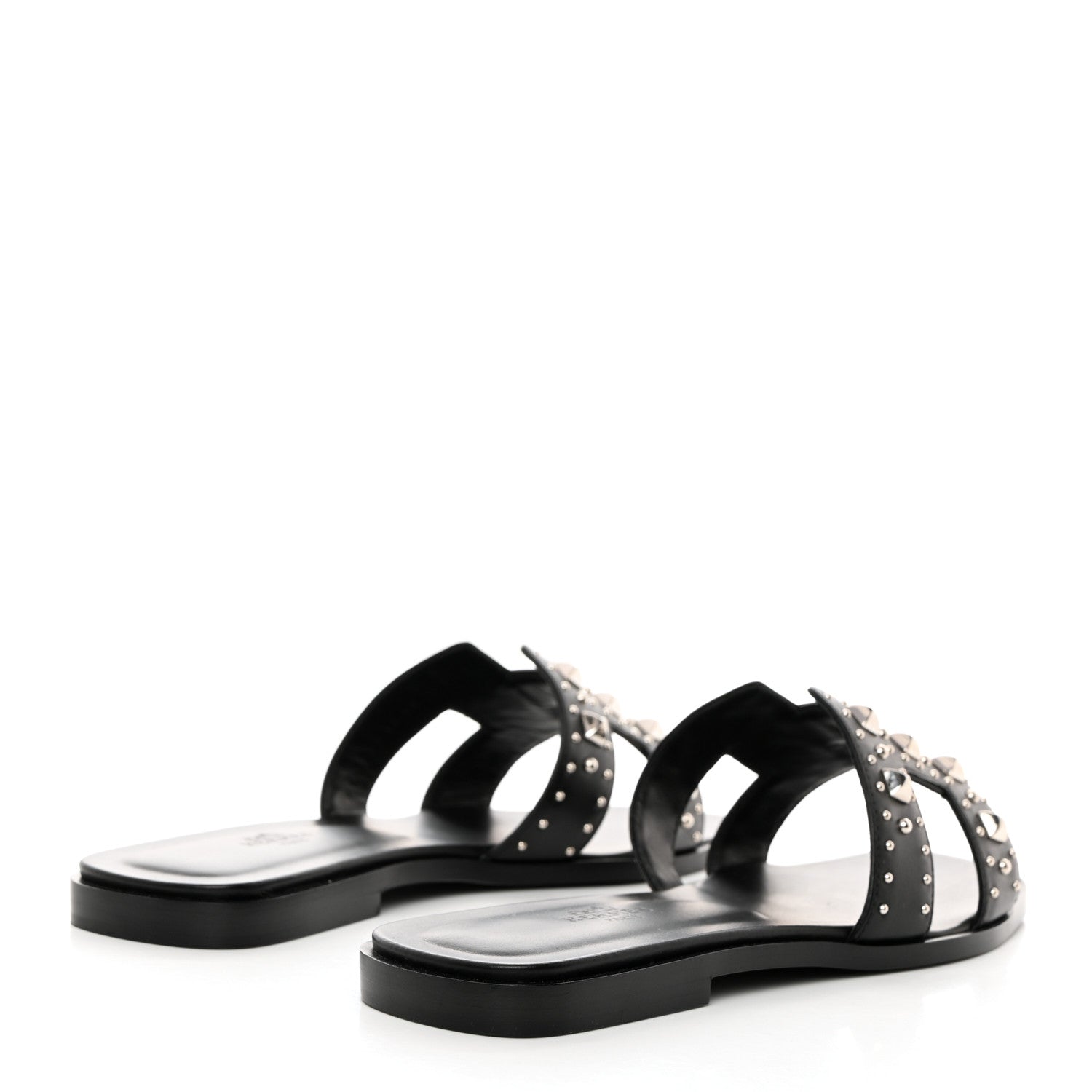 Hermes Calfskin Studded Oran Sandals 38 Black 4 of 9