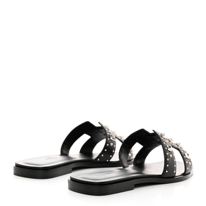 Hermes Calfskin Studded Oran Sandals 38 Black 4 of 9