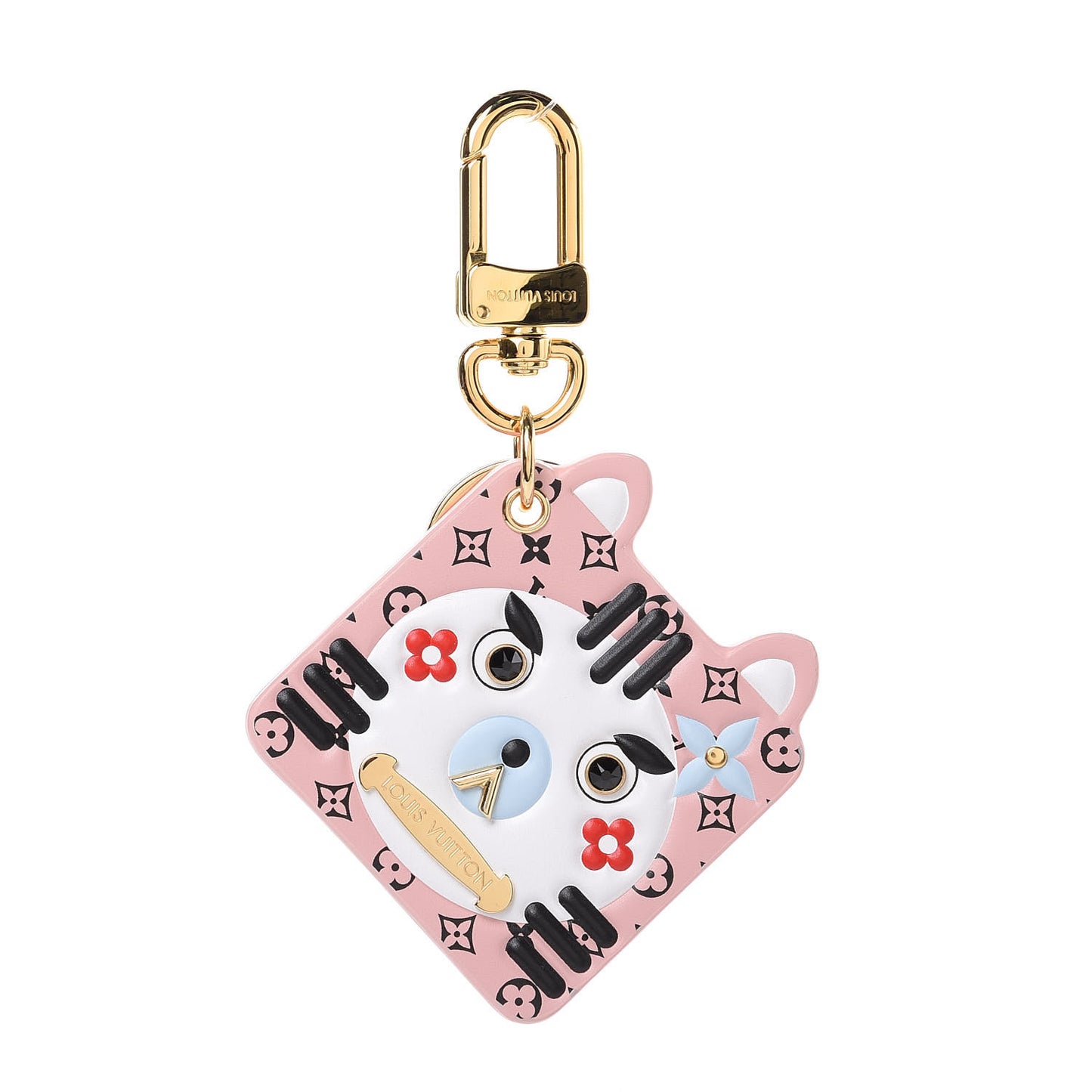 Monogram Fun Face Cat Bag Charm Rose Pale