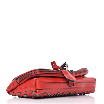 Alexander McQueen Calfskin Studded Padlock Skull Fold Over Clutch Red 5 of 10