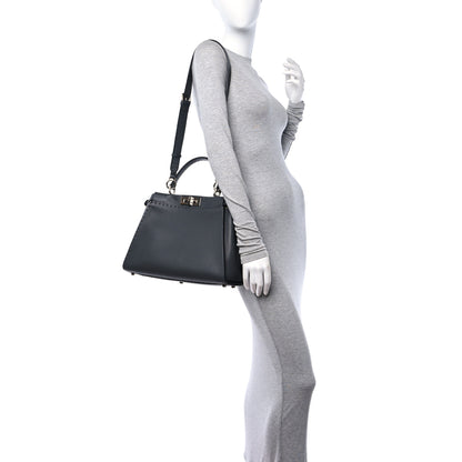 Fendi Cuoio Romano Selleria Bi-Color Medium Peekaboo Iconic Satchel Asfalto Latte 2 of 10