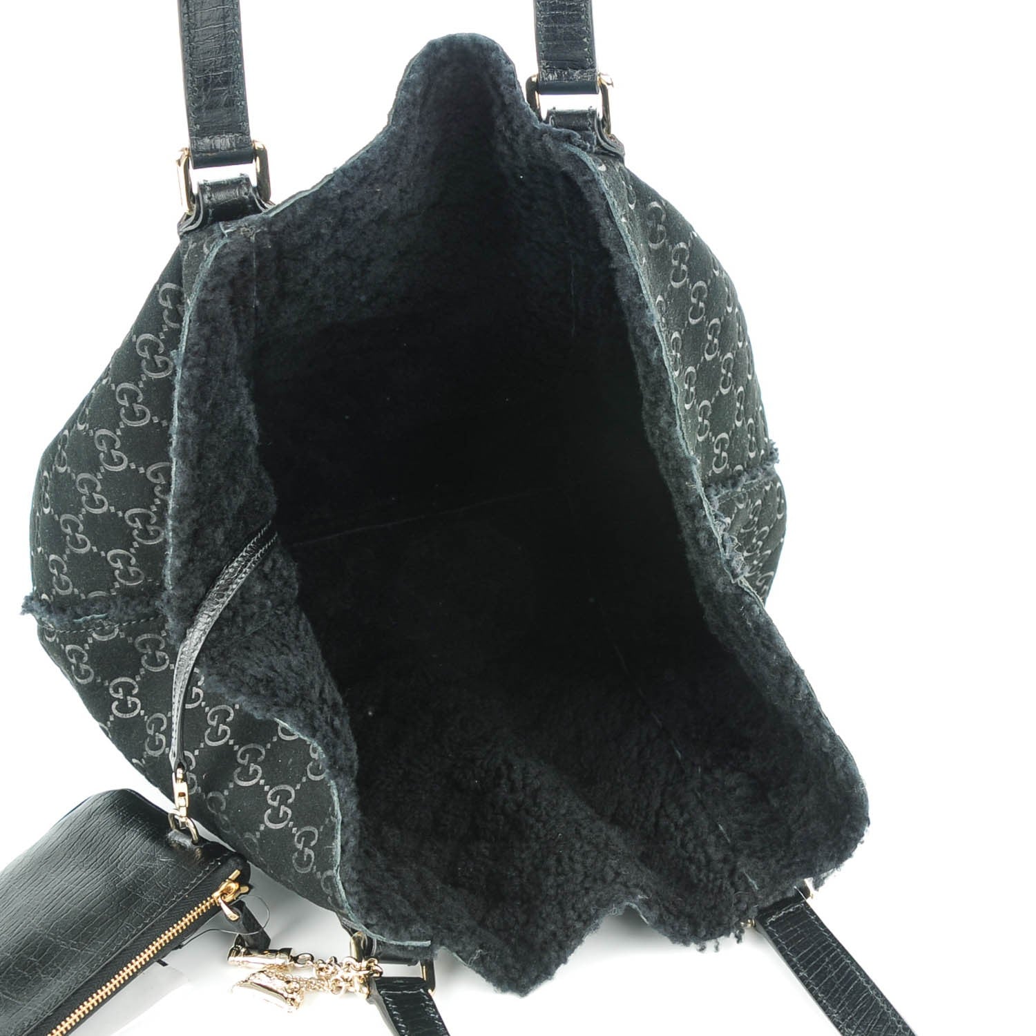 Gucci Suede Shearling Guccissima Jolicoeur Tote Black 6 of 8