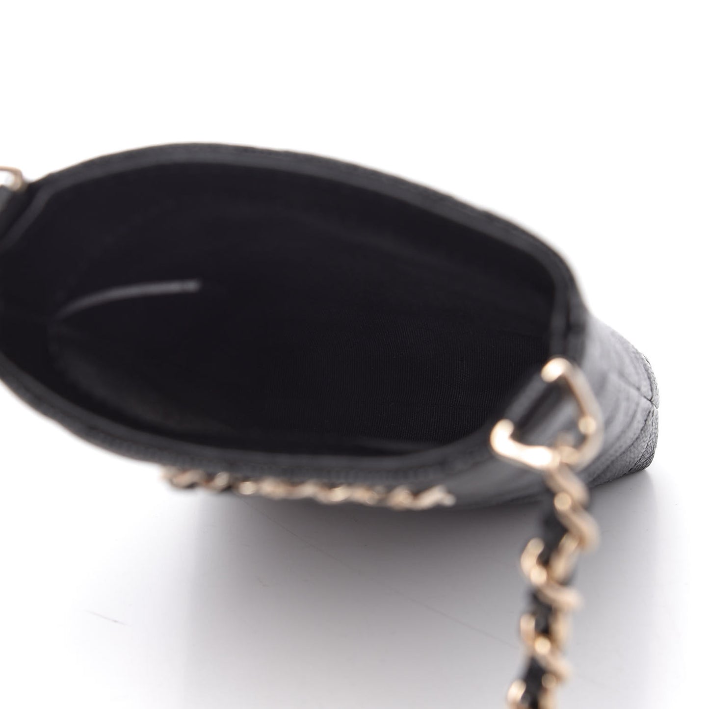 Caviar Quilted French New Wave Phone Holder With Chain Black