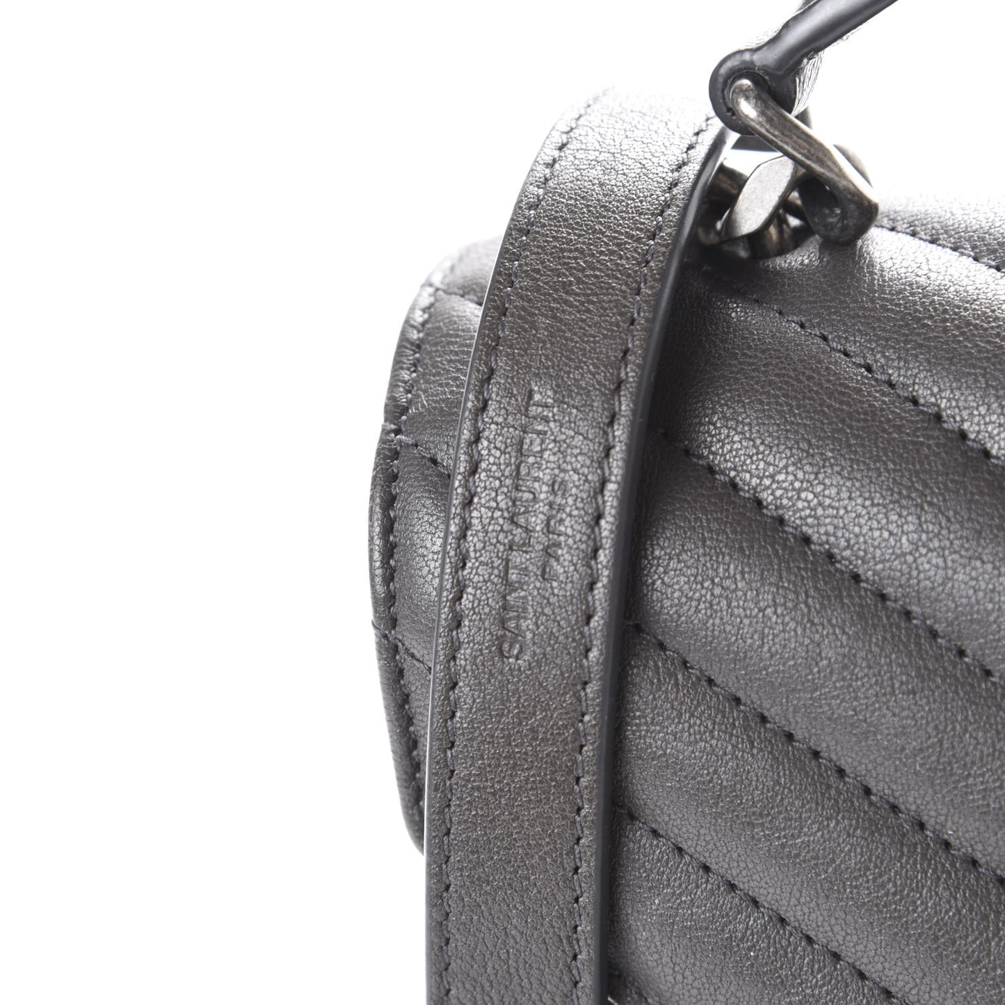 Sheepskin Matelasse Chevron Monogram Medium College Bag Asphalt