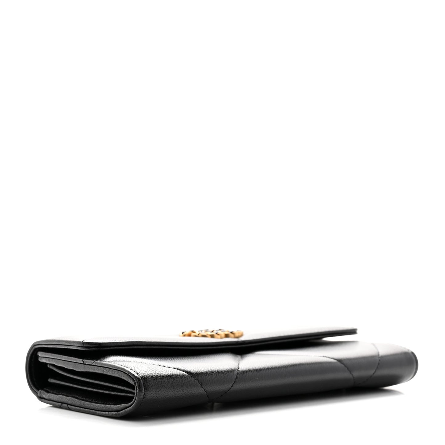 Lambskin Quilted Chanel 19 Flap Wallet Black