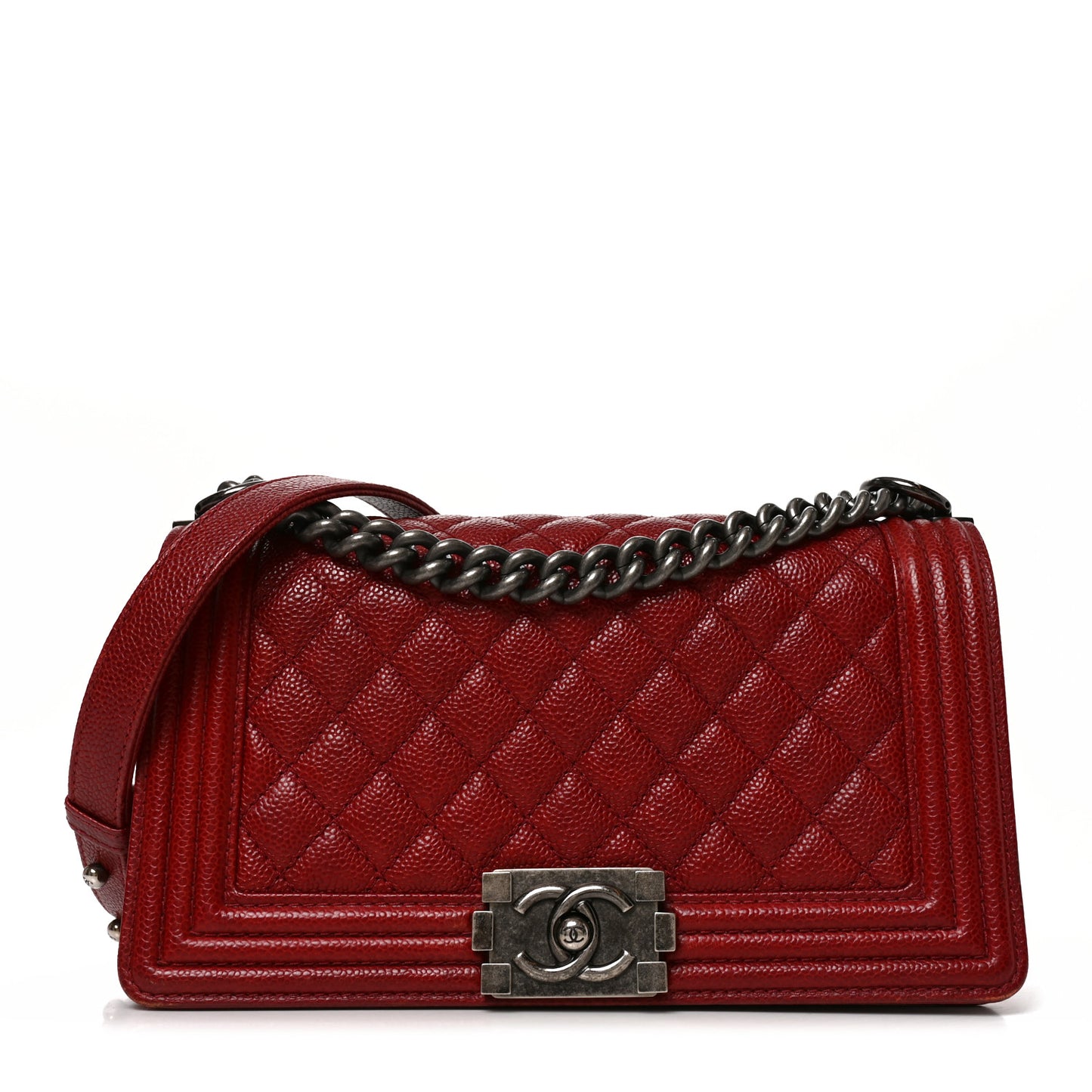 Caviar Quilted Medium Boy Flap Dark Red