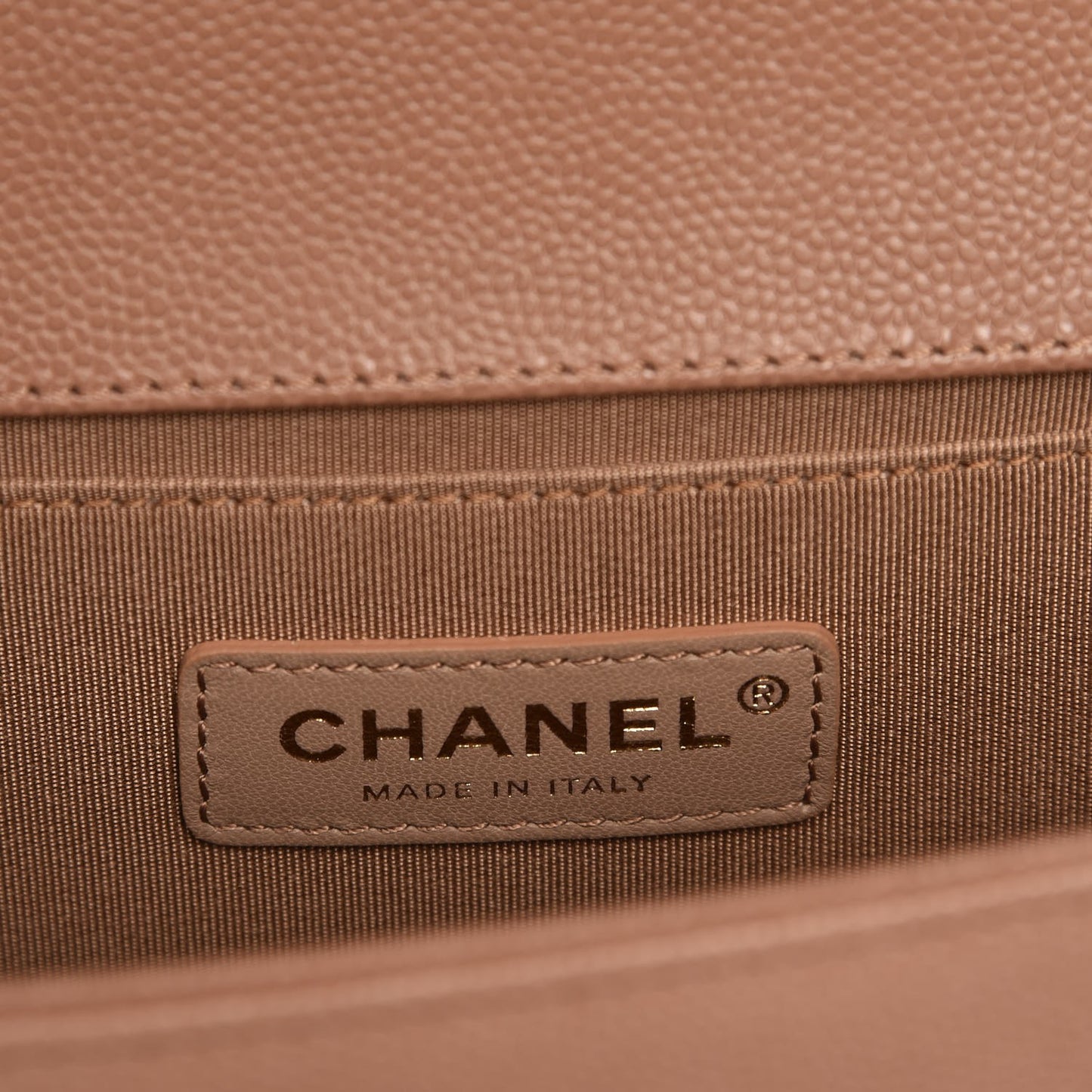 Caviar Chevron Quilted Medium Boy Flap Dark Beige