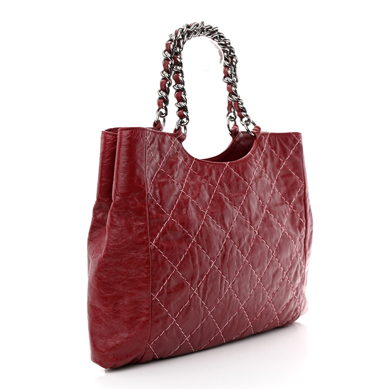 Chanel Glazed Goatskin Double Contrast Stitch Tote Red 3 of 10
