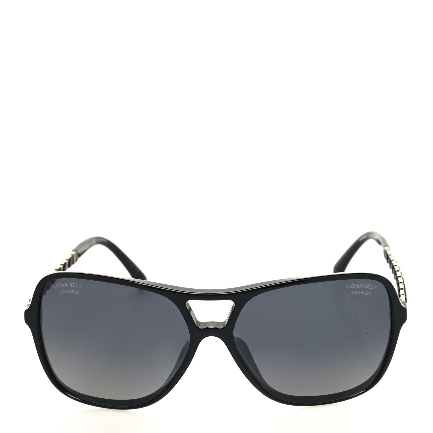 Chanel Metal Calfskin Polarized CC Chain Pilot Sunglasses 5439-Q-A Black 2 of 8