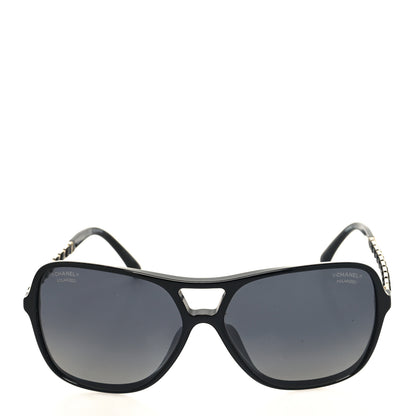 Chanel Metal Calfskin Polarized CC Chain Pilot Sunglasses 5439-Q-A Black 2 of 8