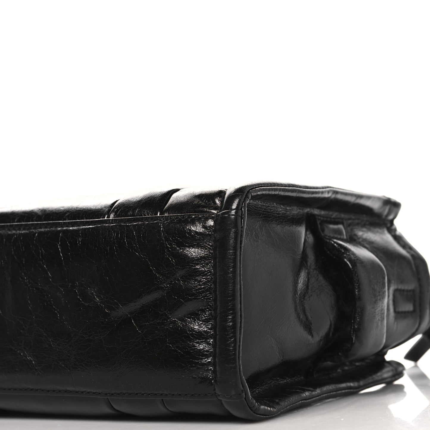 Shiny Crinkled Calfskin Small The Tote Bag Black