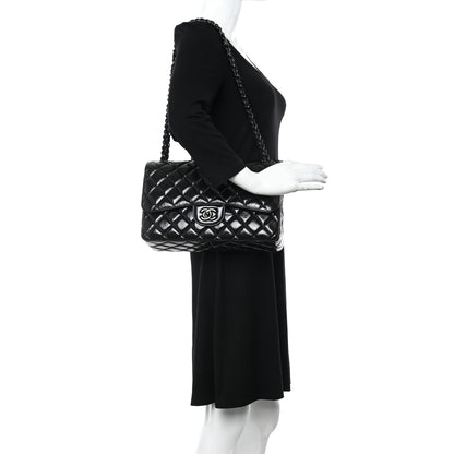 Chanel Shiny Distressed Calfskin Quilted Jumbo Double Flap So Black 2 of 11