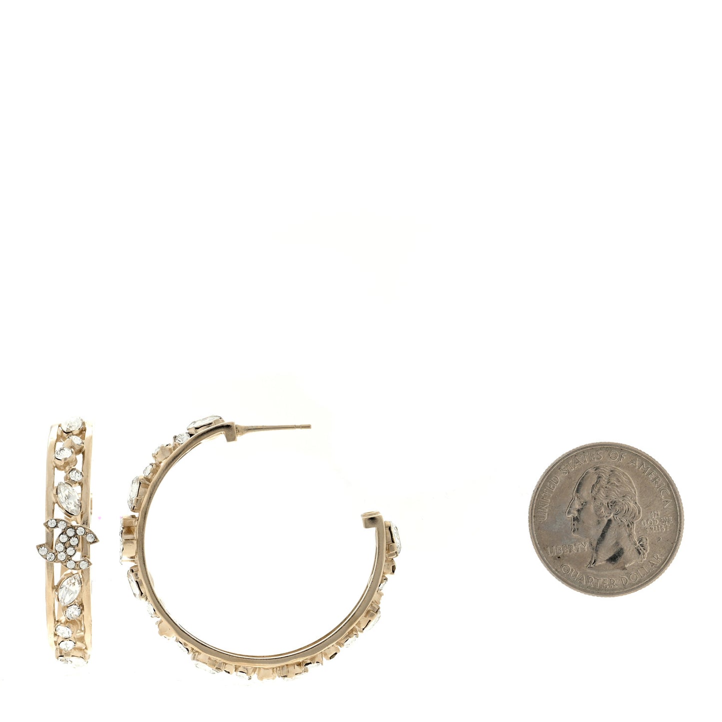 Metal Crystal Quilted CC Hoop Earrings Gold
