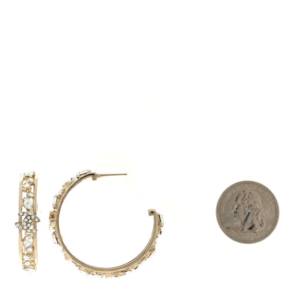 Chanel Metal Crystal Quilted CC Hoop Earrings Gold 2 of 4