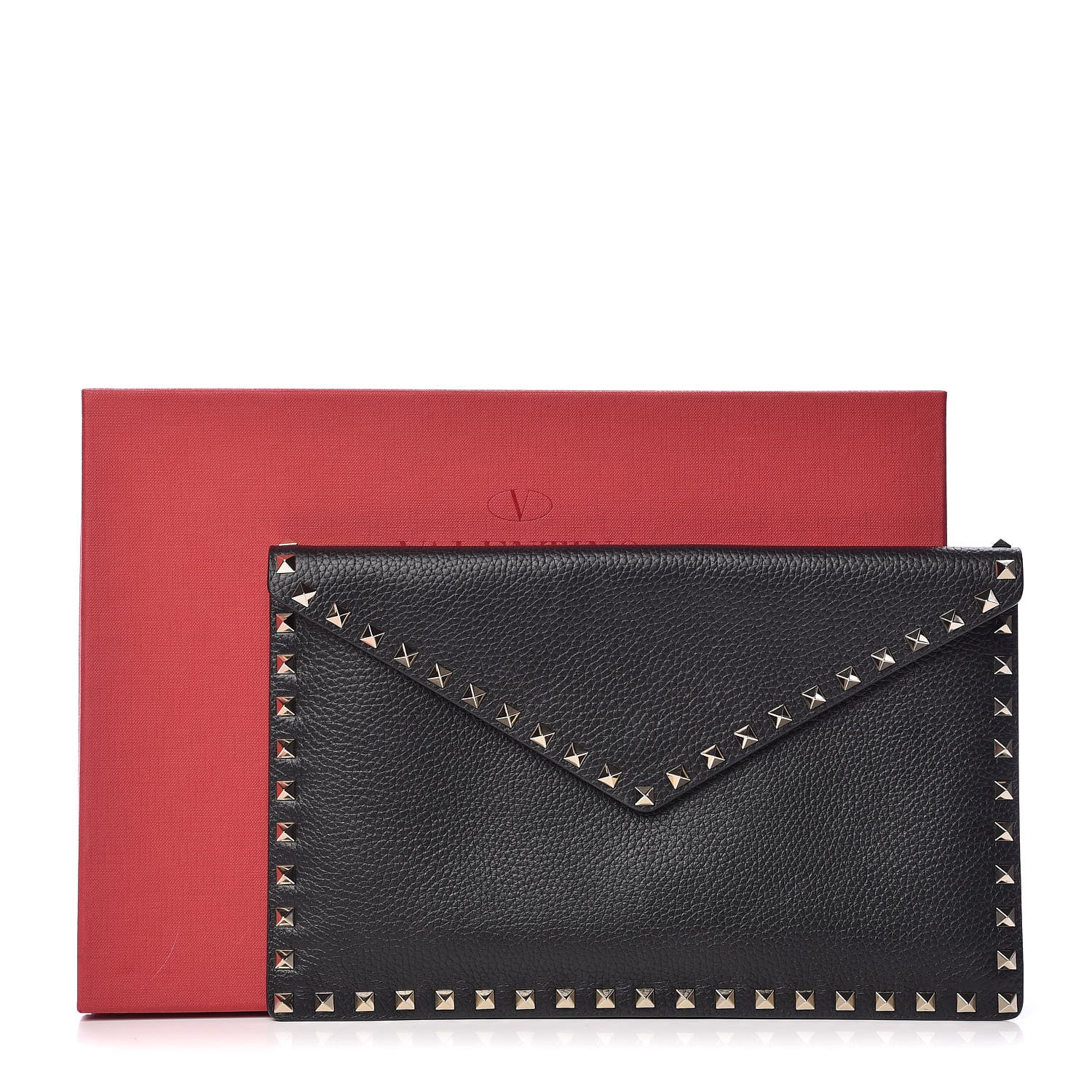 Valentino Garavani Pebbled Calfskin Large Rockstud Envelope Clutch Black 11 of 11