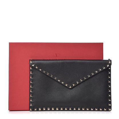 Valentino Garavani Pebbled Calfskin Large Rockstud Envelope Clutch Black 11 of 11