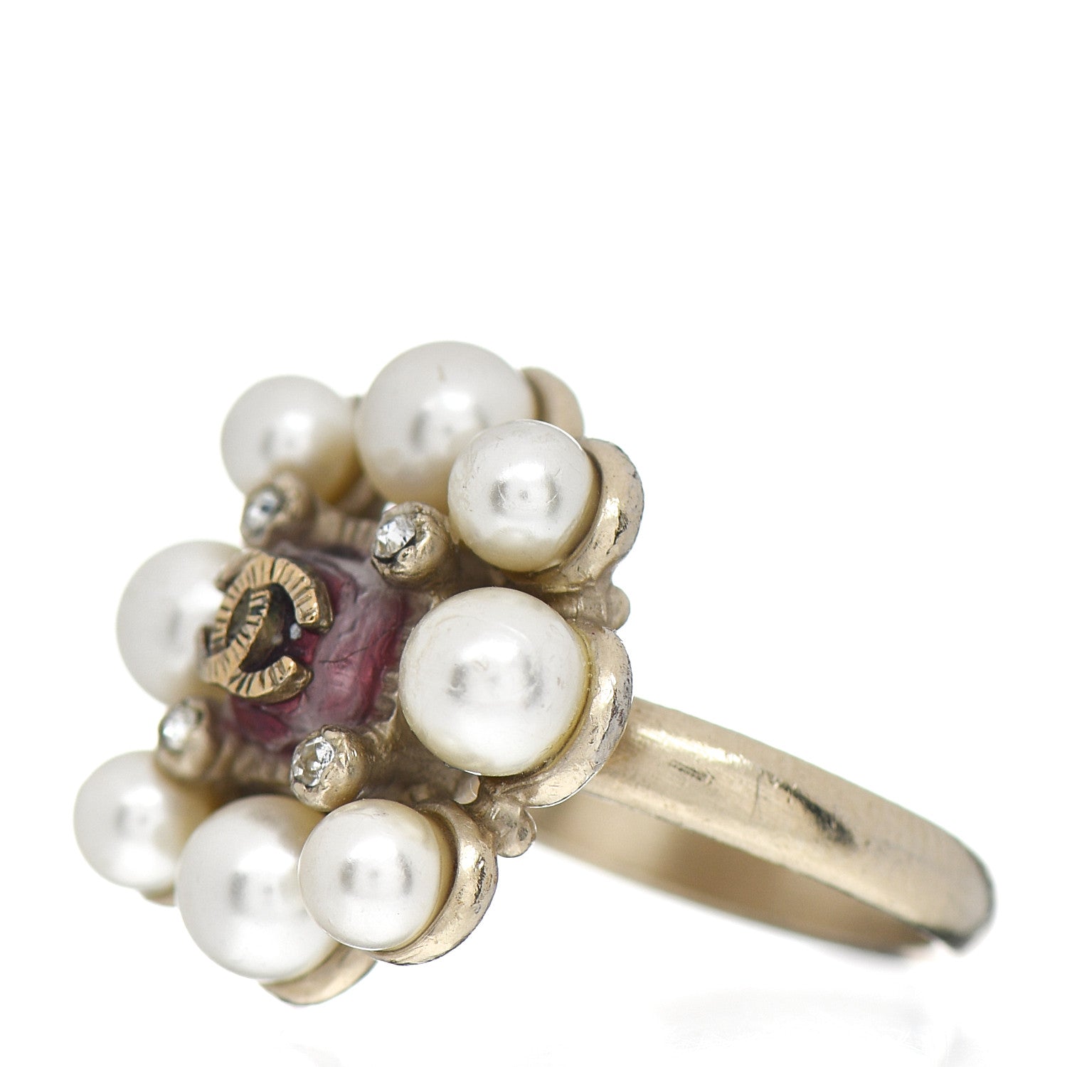 Chanel Pearl Crystal CC Ring 6 Gold 3 of 5