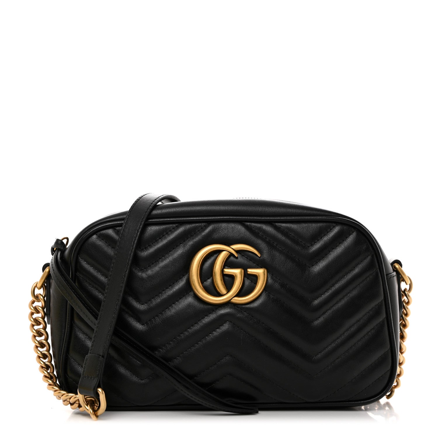 Gucci Calfskin Matelasse Small GG Marmont Chain Shoulder Bag Black 1 of 11