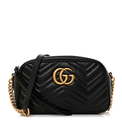 Gucci Calfskin Matelasse Small GG Marmont Chain Shoulder Bag Black 1 of 11