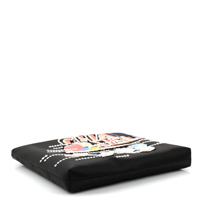 Chanel Satin Sequin Pearl Crystal Roller Skate Quilted Clutch With Chain Black Multicolor 4 of 11