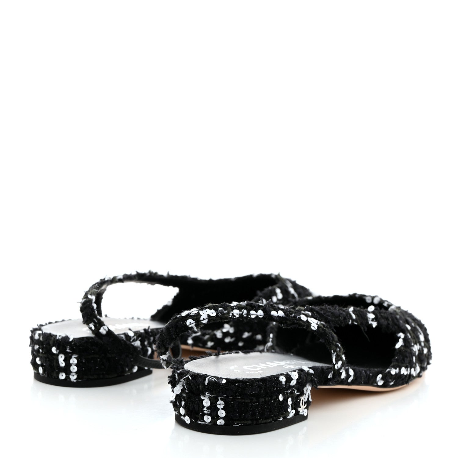 Chanel Tweed Sequin Patent Cap Toe CC Slingback Flats 41 Black 4 of 8