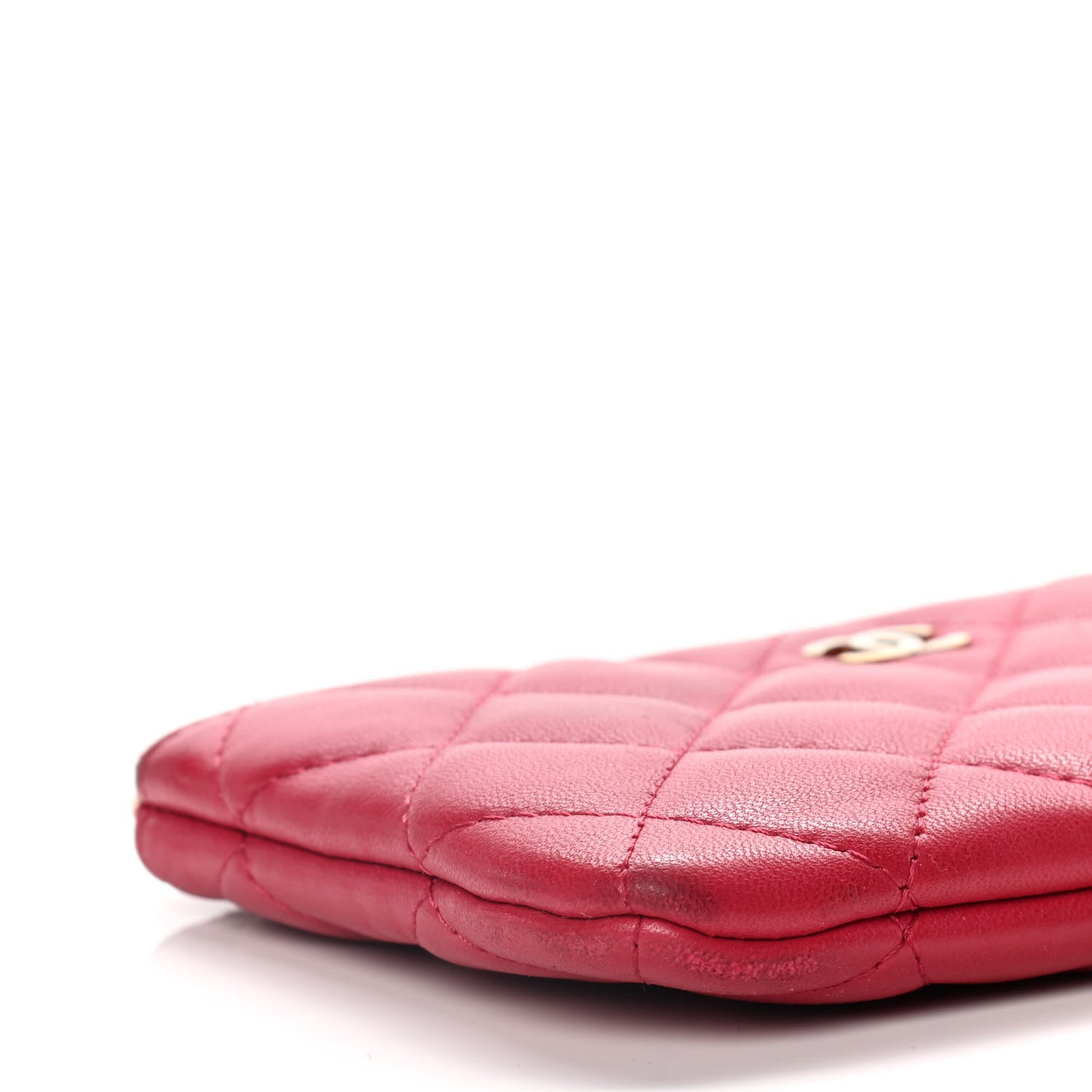 Lambskin Quilted Small Cosmetic Case Dark Pink