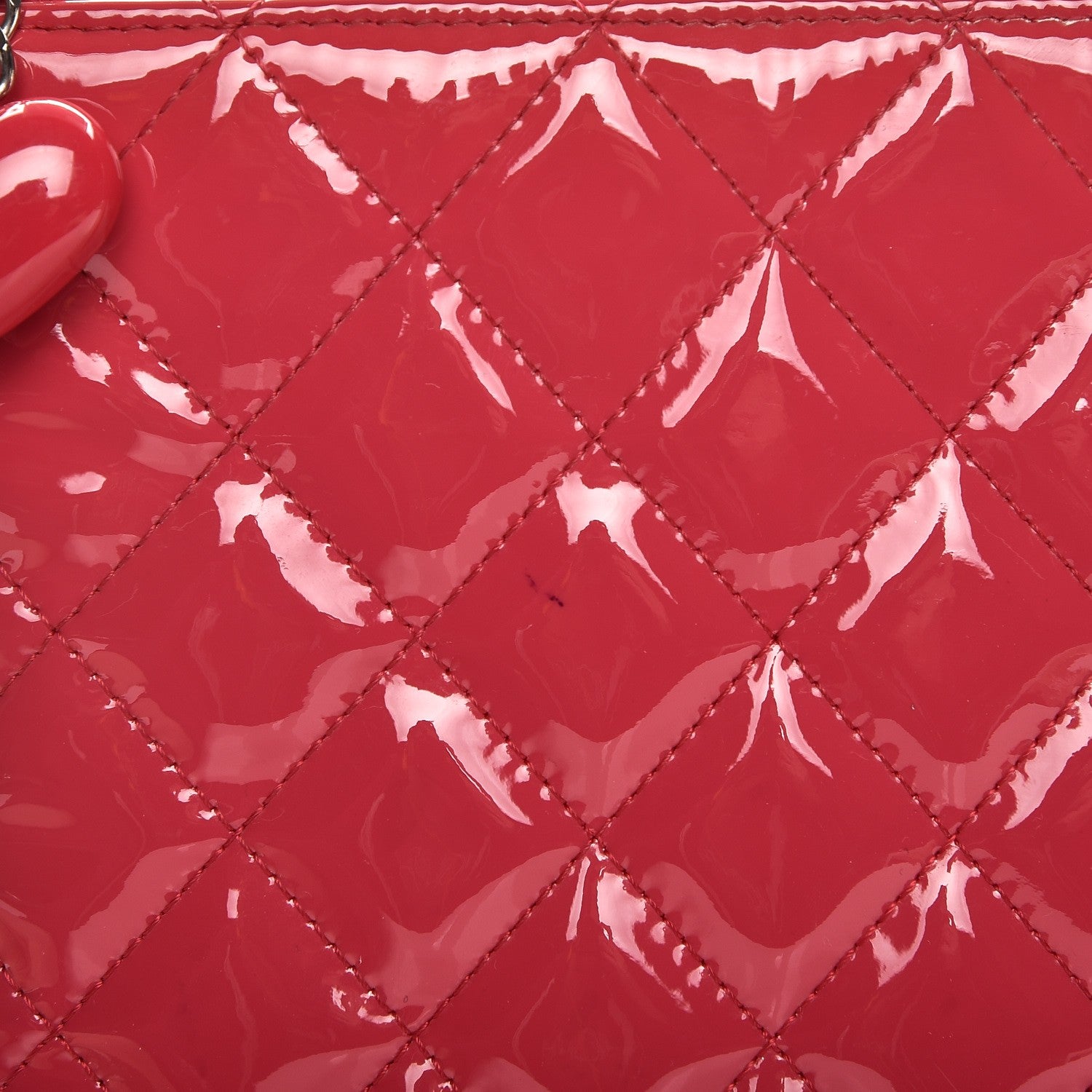 Chanel Patent Calfskin Quilted Valentine Hearts Medium O Cosmetic Case Dark Pink 9 of 9