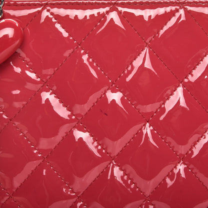 Chanel Patent Calfskin Quilted Valentine Hearts Medium O Cosmetic Case Dark Pink 9 of 9