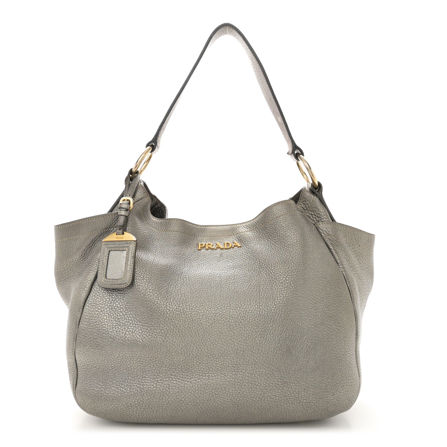 Prada Metallic Vitello Daino Side Pocket Hobo Acciaio 1 of 25