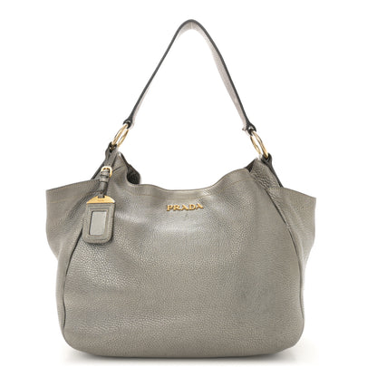 Prada Metallic Vitello Daino Side Pocket Hobo Acciaio 1 of 25