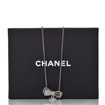 Chanel Crystal CC Bow Necklace Silver Black 6 of 6
