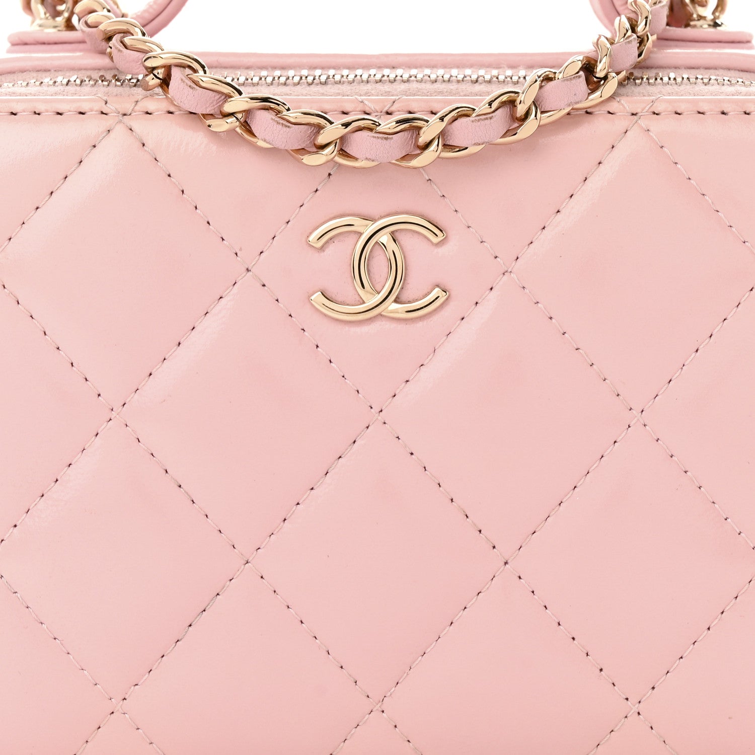 Chanel Glazed Calfskin Quilted Small Top Handle Vanity Case Light Pink 9 of 17