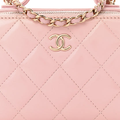 Chanel Glazed Calfskin Quilted Small Top Handle Vanity Case Light Pink 9 of 17