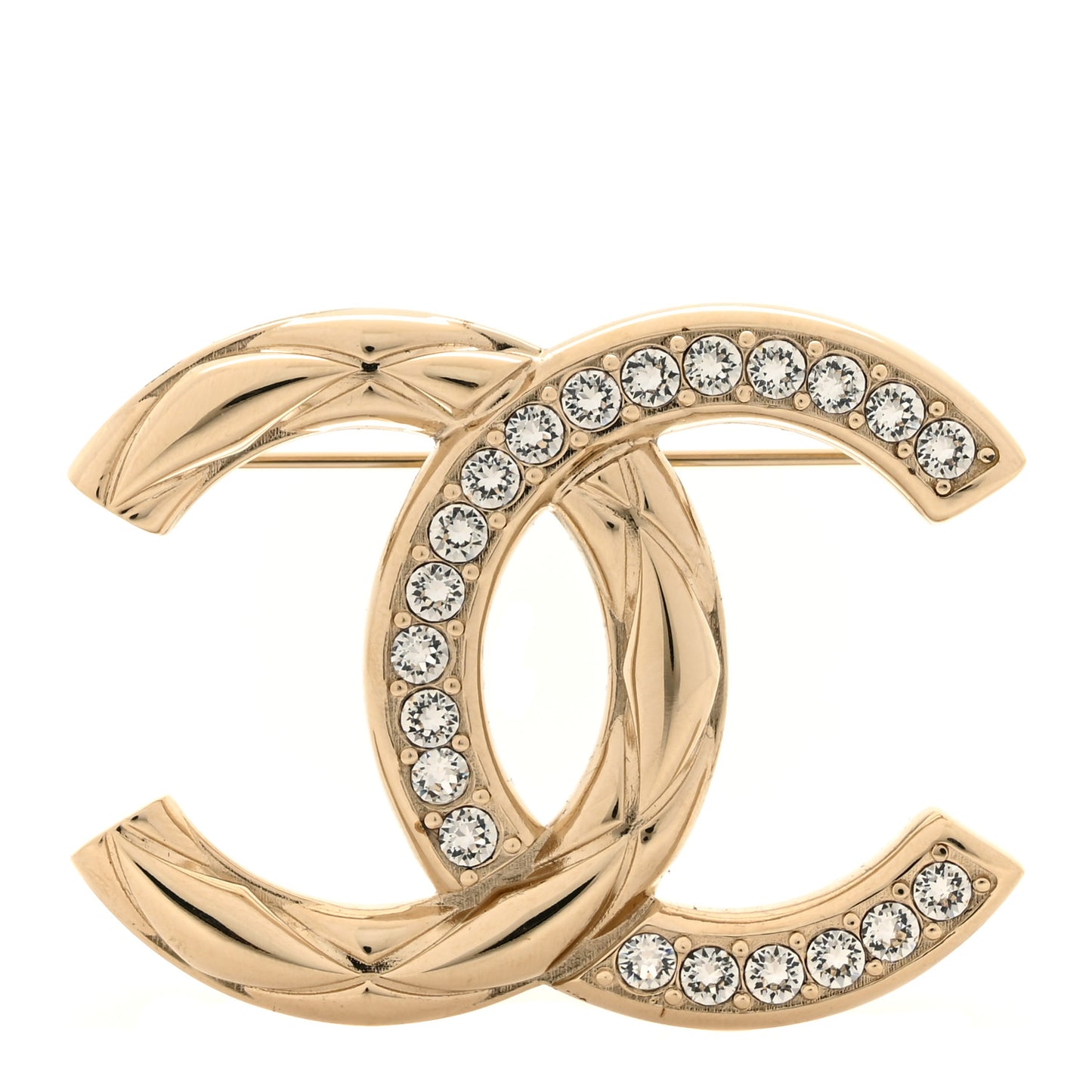 Textured Metal Crystal CC Brooch Light Gold