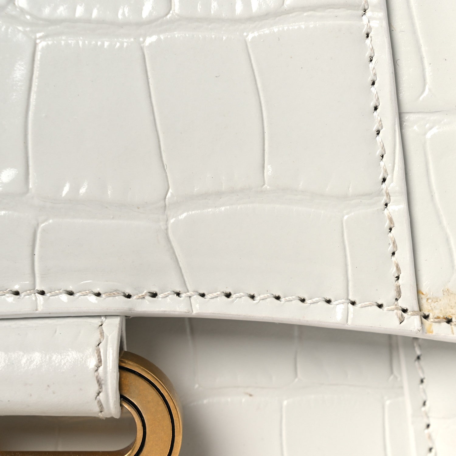 Balenciaga Shiny Calfskin Crocodile Embossed Hourglass Top Handle Bag XS White 13 of 14