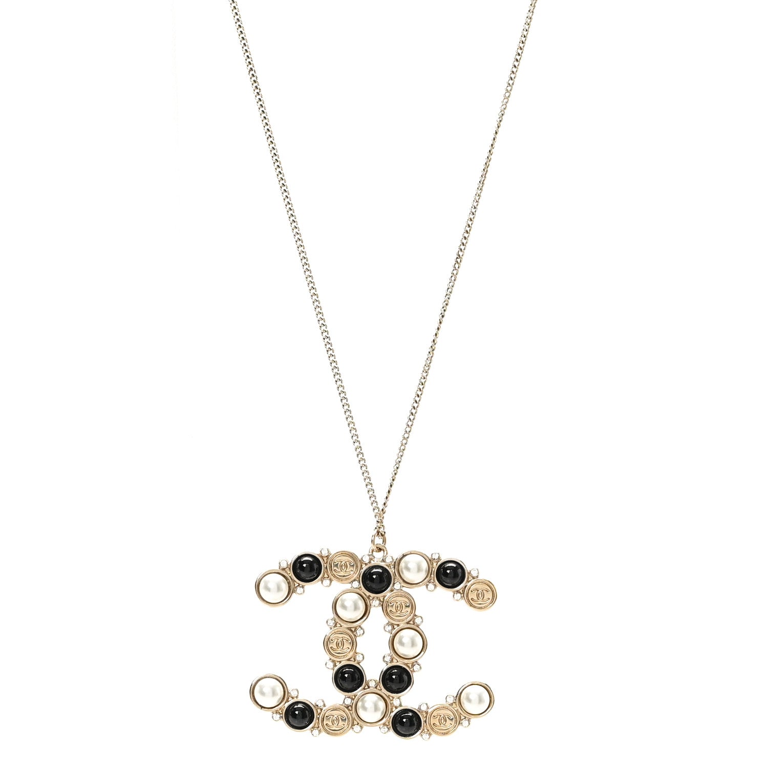Chanel Crystal Pearl CC Chain Necklace Gold Black 1 of 4