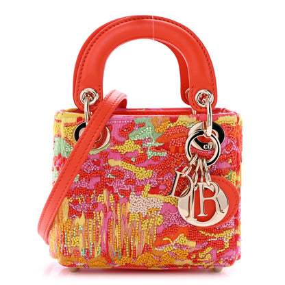 Christian Dior Beaded Embroidery Lambskin Micro Lady Dior Orange Multicolor 1 of 11