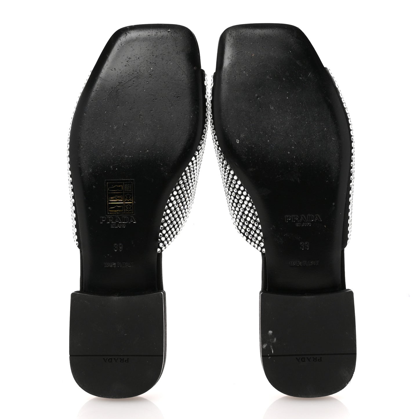 Satin Crystal Logo 10mm Slide Sandals 39 Black